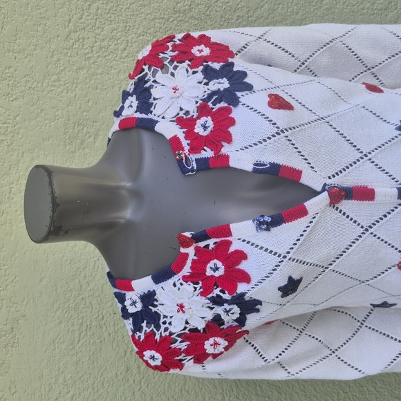 Storybook Knits Cream Sweater with Blue Floral Design - Picture 1 of 12